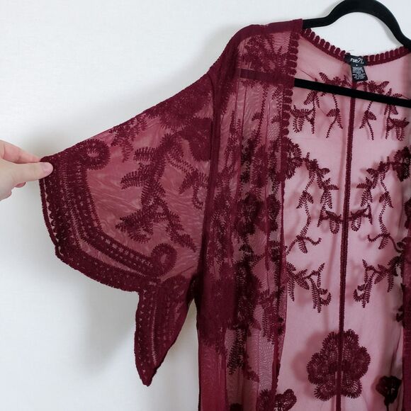 Rue 21 Boho Fairy Mesh Kimono Womens S Red Sheer Lace Romantic Festival - Picture 2 of 8